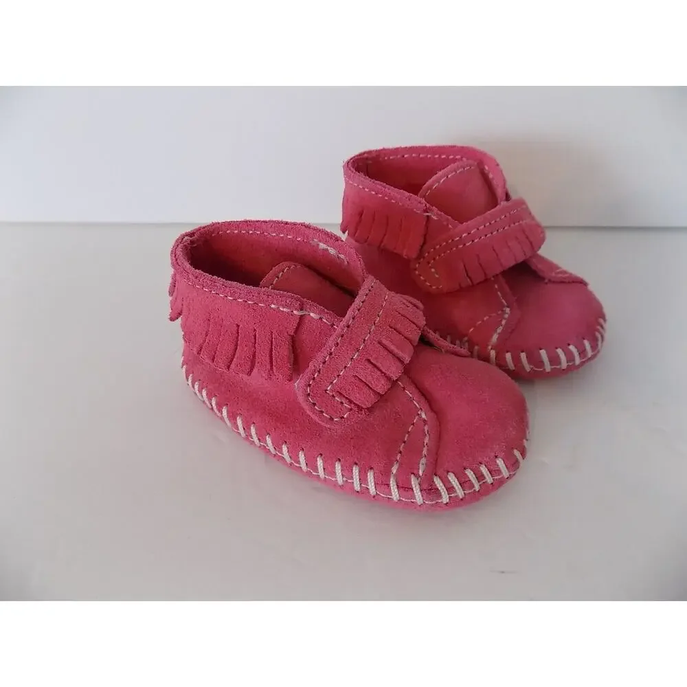 Minnetonka pink suede infant toddler baby moccasins shoes size 1